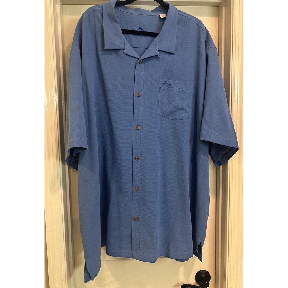 Tommy Bahama Men's 3XL Blue Silk Blend Camp Shirt Marlin Pocket Hawaiian